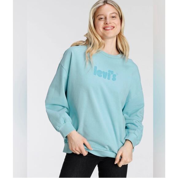 Levis Graphic Prism Crewneck Sweatshirt Sz S Angel Blue Oversized Pullover - Picture 1 of 11